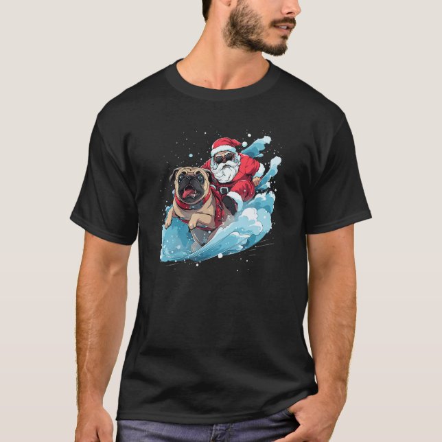 Christmas Santa Claus Riding Pug Xmas Boys Men Can T Shirt (Framsida)