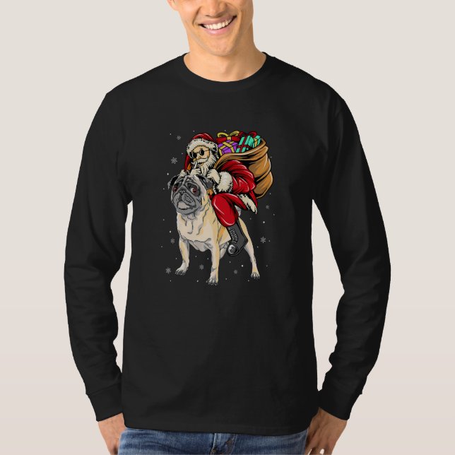 Christmas Santa Claus Riding Pug Xmas Boys Men Pug T Shirt (Framsida)