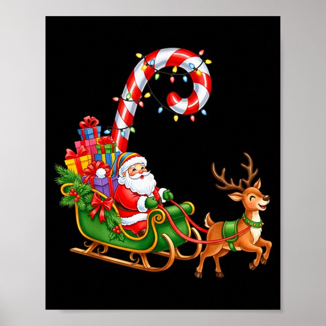 Christmas Santa Claus Riding Reindeer Lights Men W Poster (Framsidan)