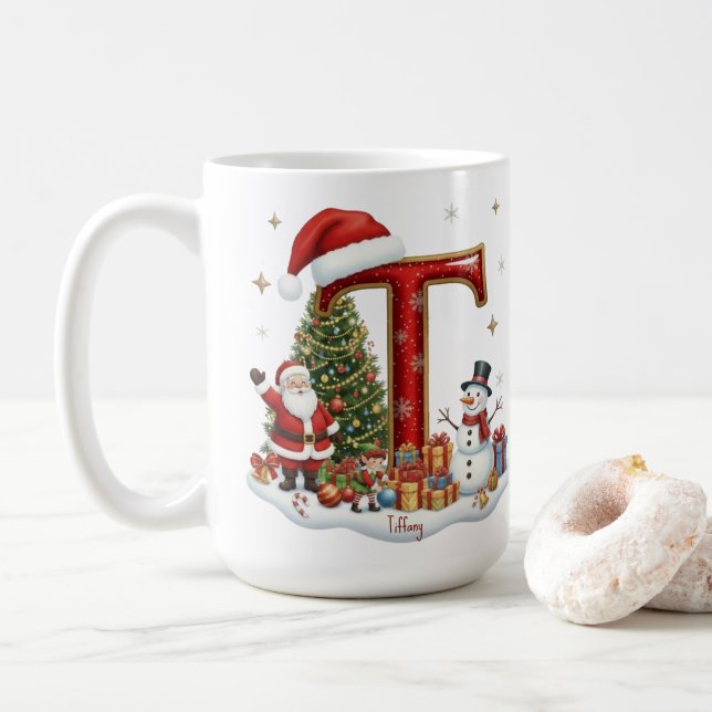 Christmas Santa Claus Snowman Elf Alphabet T  Kaffemugg (Med munk)