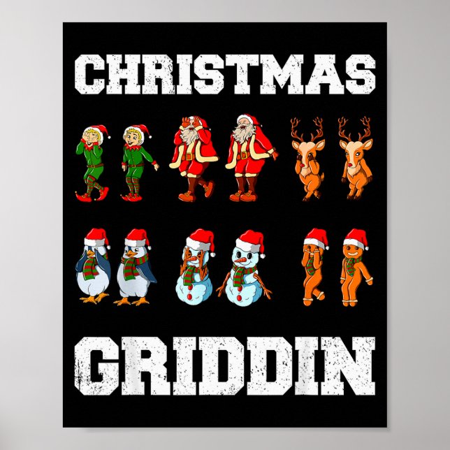Christmas Santa Claus Snowman Reindeer Griddy Grid Poster (Framsidan)