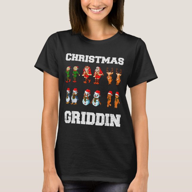 Christmas Santa Claus Snowman Reindeer Griddy Grid T Shirt (Framsida)