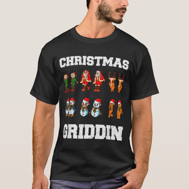 Christmas Santa Claus Snowman Reindeer Griddy Grid T Shirt (Framsida)