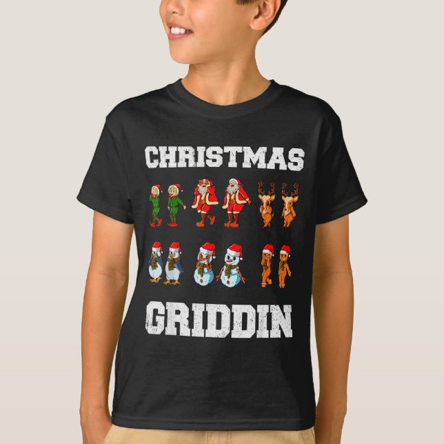 Christmas Santa Claus Snowman Reindeer Griddy Grid T Shirt (Framsida)