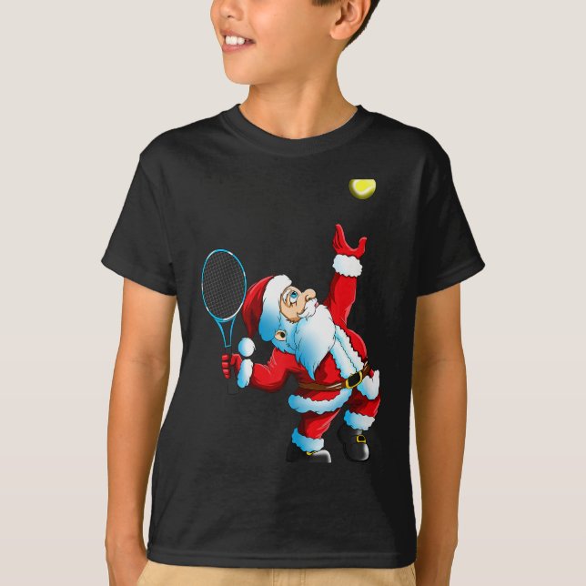 Christmas Santa Claus Tennis Game Tennis Racket  T Shirt (Framsida)