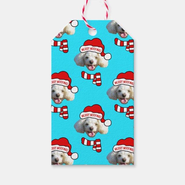 Christmas Santa Dog Custom Photo Pattern Presentetikett (Framsidan)