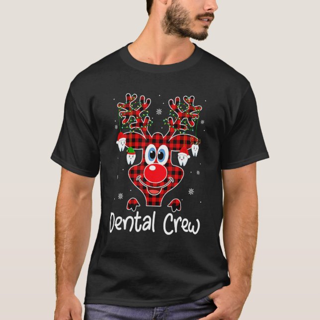 Christmas Santa ELF Reindeer Dentist Red Plaid Den T Shirt (Framsida)