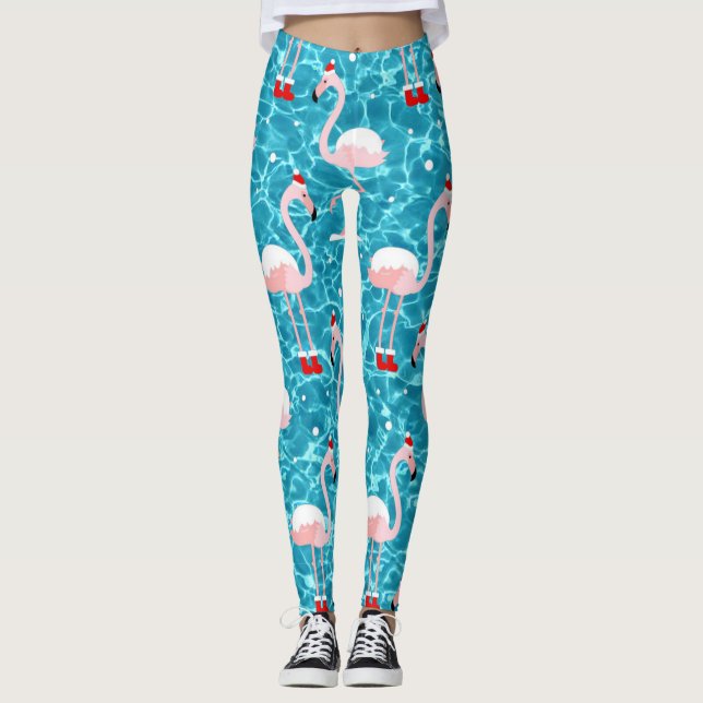 christmas Santa flamingo Leggings (Framsida)