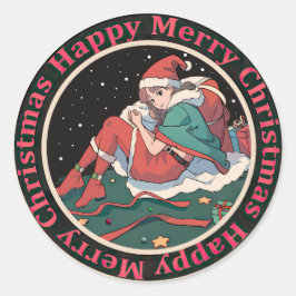 Christmas Santa Girl Runt Klistermärke