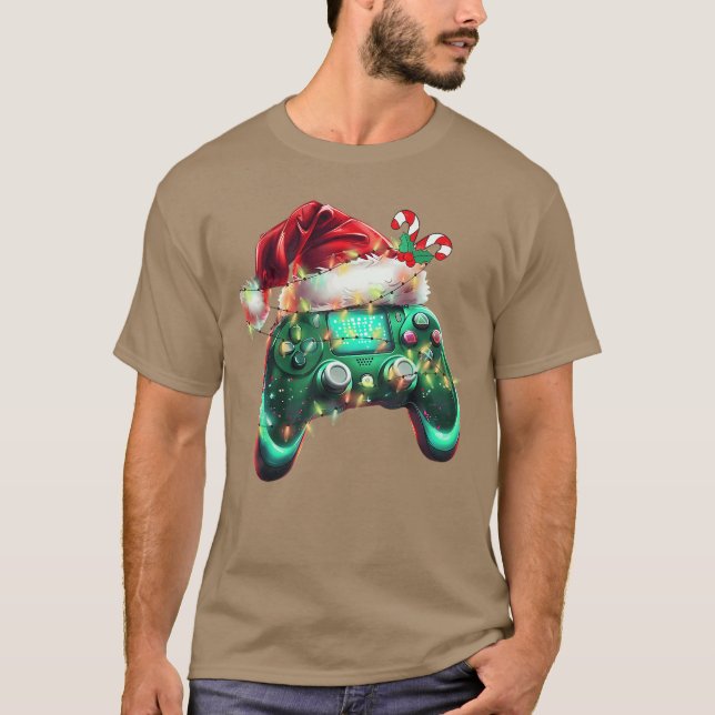 Christmas Santa Hat Gamer Controller Video Game Bo T Shirt (Framsida)
