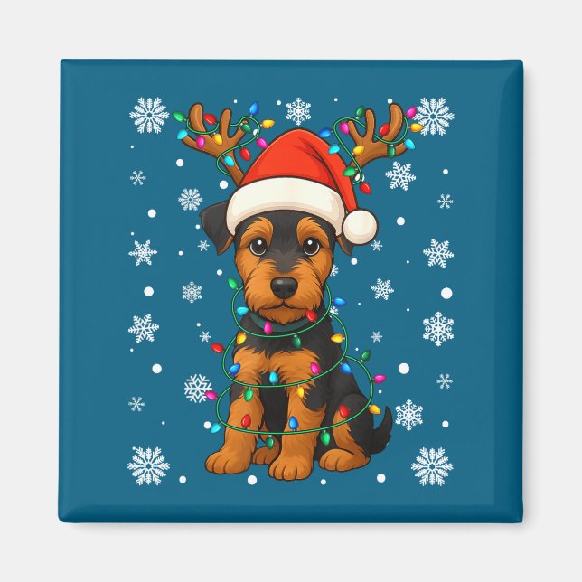 Christmas Santa Hat Reindeer Airedale Terrier Love Magnet (Framsidan)