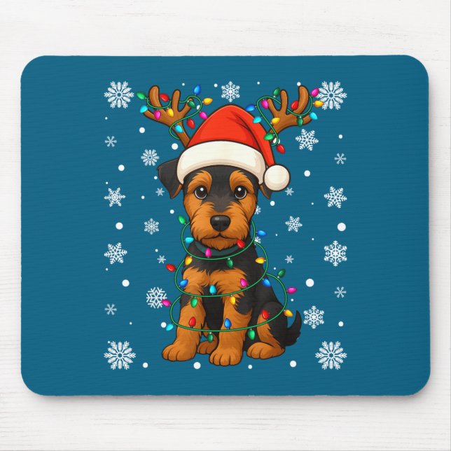 Christmas Santa Hat Reindeer Airedale Terrier Love Musmatta (Framsidan)
