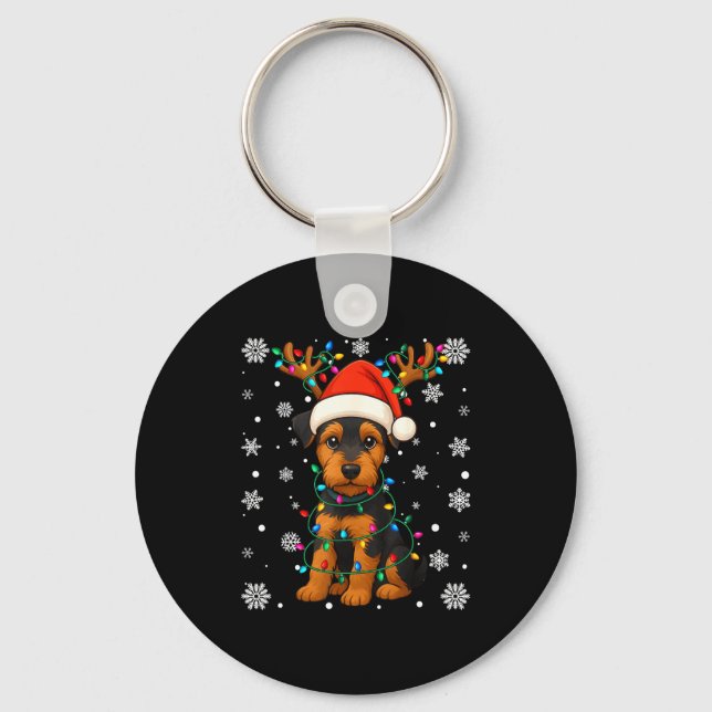 Christmas Santa Hat Reindeer Airedale Terrier Love Nyckelring (Framsida)