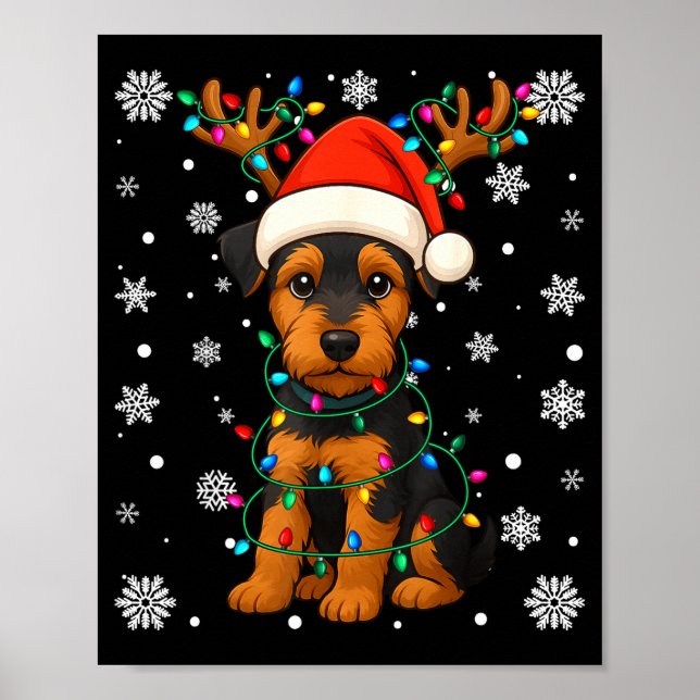 Christmas Santa Hat Reindeer Airedale Terrier Love Poster (Framsidan)