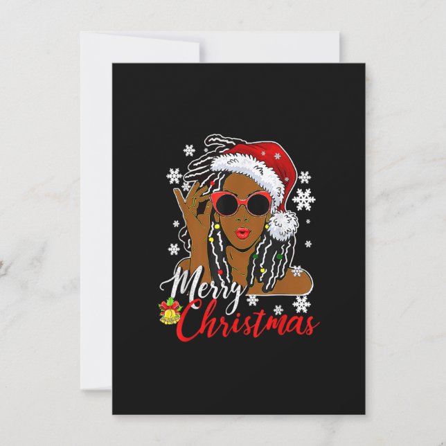 Christmas Santa Hat Shirt Black African Girl Ameri Inbjudningar (Framsida)