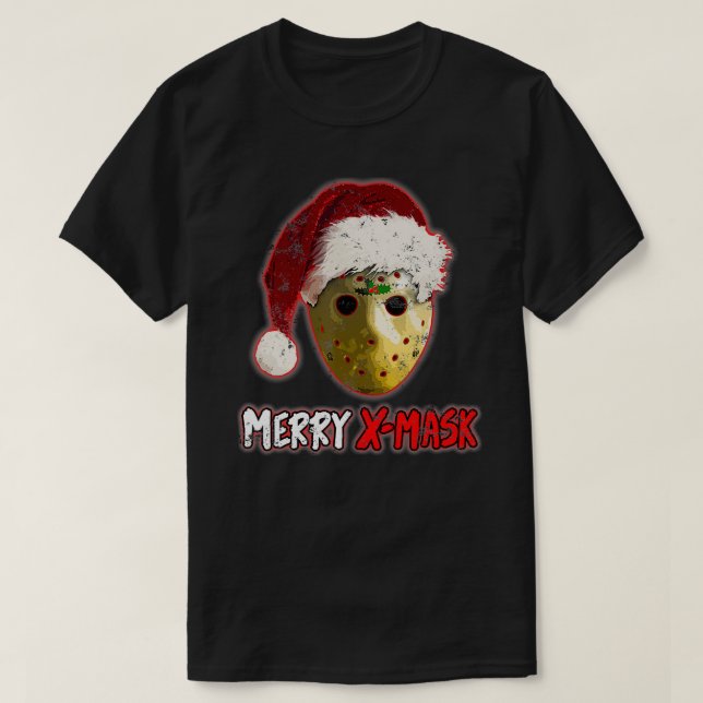 Christmas Santa Horror Hockey Mask XMask Funny Gif T Shirt (Design framsida)