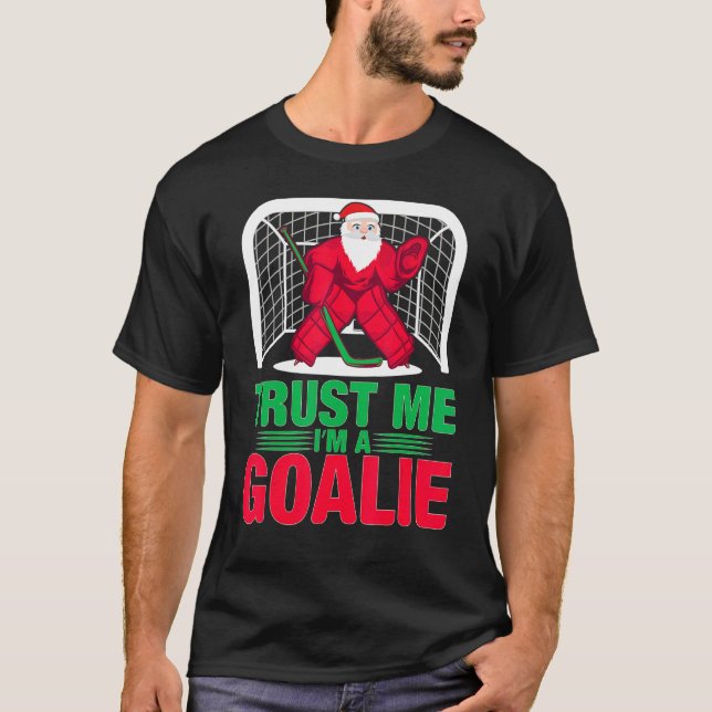 Christmas Santa  Ice Hockey Goalie Goaltender Xmas T Shirt (Framsida)