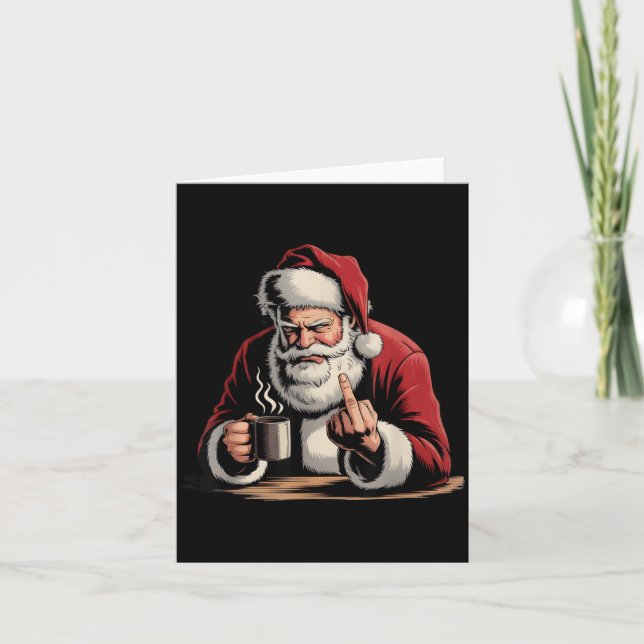 Christmas Santa Middle Finger Sarcastic Xmas Funny Kort (Framsida)