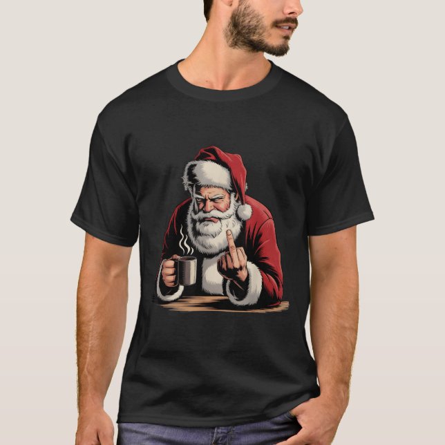 Christmas Santa Middle Finger Sarcastic Xmas Funny T Shirt (Framsida)