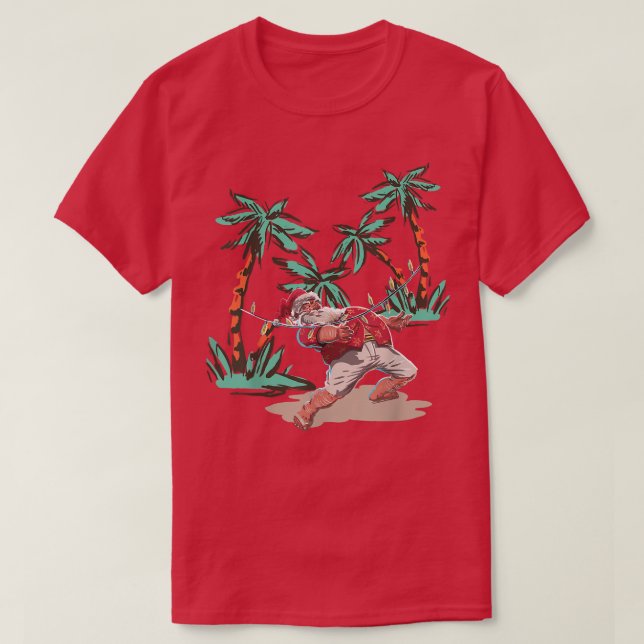 CHRISTMAS SANTA PÅ BEACH MED FAIRY LJUS T SHIRT (Design framsida)