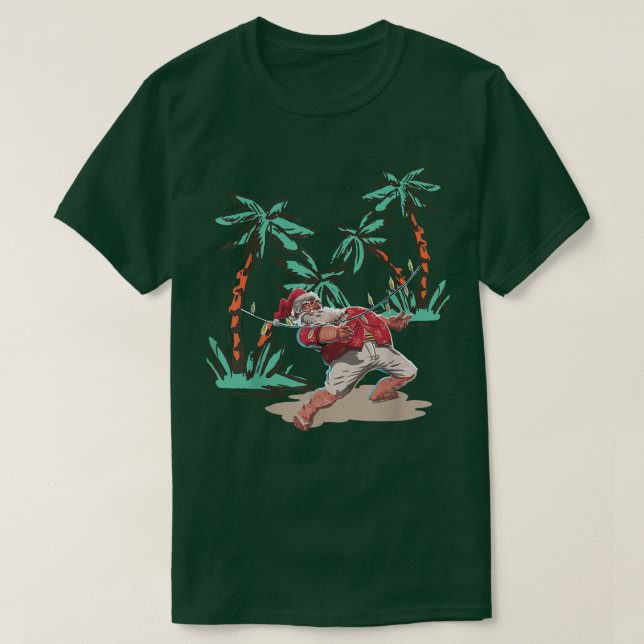CHRISTMAS SANTA PÅ BEACH MED FAIRY LJUS T SHIRT (Design framsida)