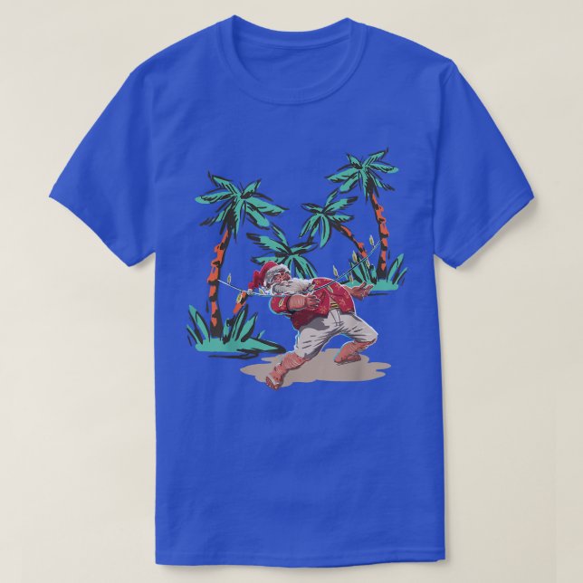 CHRISTMAS SANTA PÅ BEACH MED FAIRY LJUS T SHIRT (Design framsida)