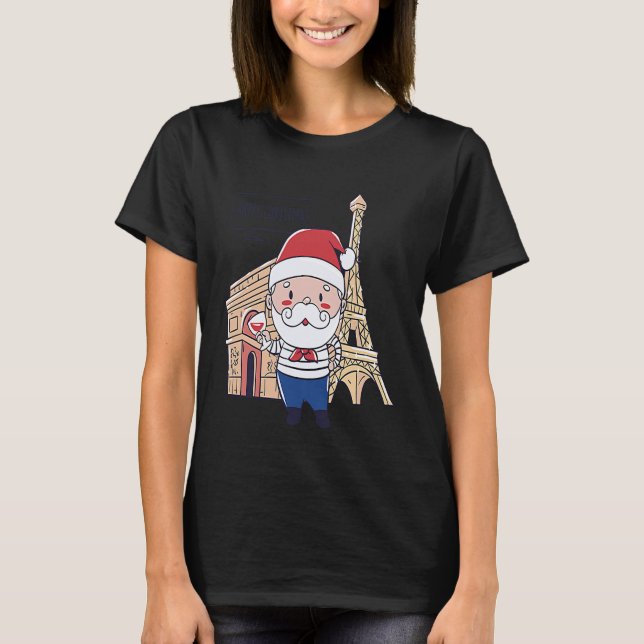 Christmas Santa Paris France T Shirt (Framsida)