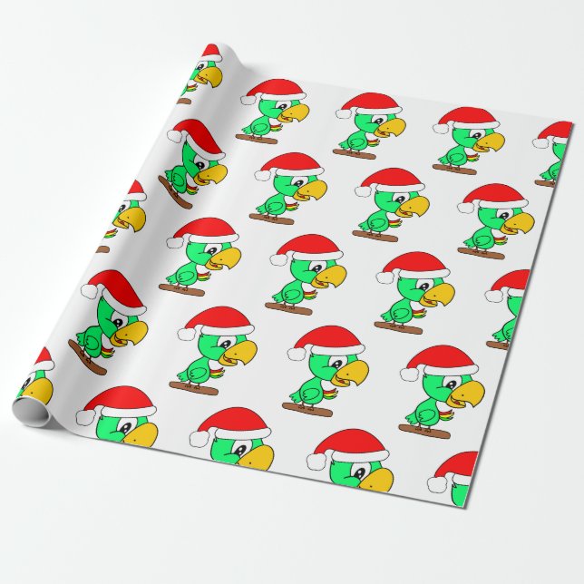 Christmas Santa Parrot Bird Animal Wrapping Paper Presentpapper (Utrullad)