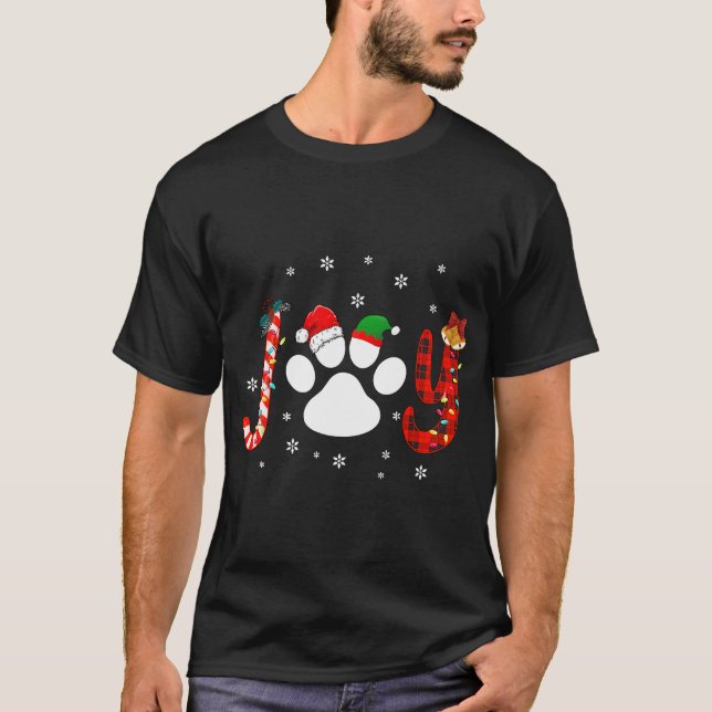 Christmas Santa Paw Joy Buffalo Red Plaid Dog Paw  T Shirt (Framsida)