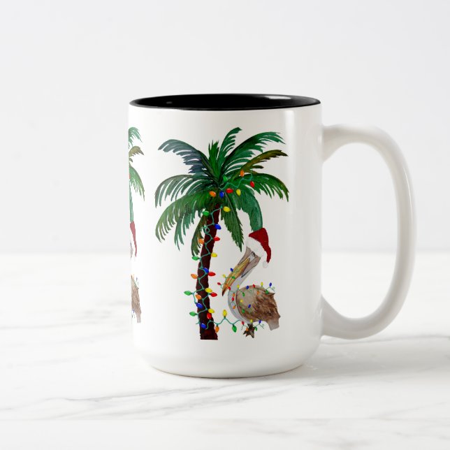 Christmas Santa pelican tropical Holiday Två-Tonad Mugg (Höger)