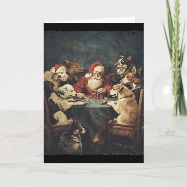 Christmas Santa Playing Cards Dogs Playing Poker  Kort (Framsida)