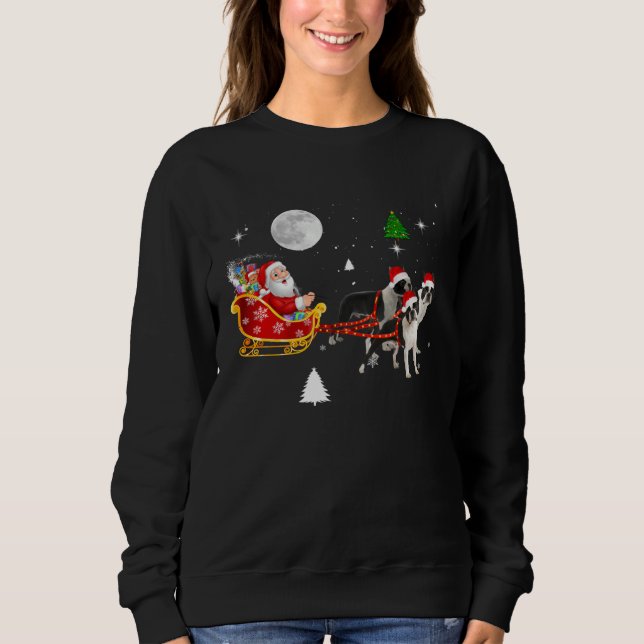 Christmas Santa Riding Boston Terrier Santa Hat Xm T Shirt (Framsida)