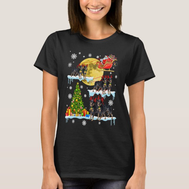 Christmas Santa Riding Miniature Pinscher Tree Lig T Shirt (Framsida)