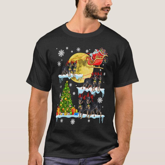 Christmas Santa Riding Miniature Pinscher Tree Lig T Shirt (Framsida)