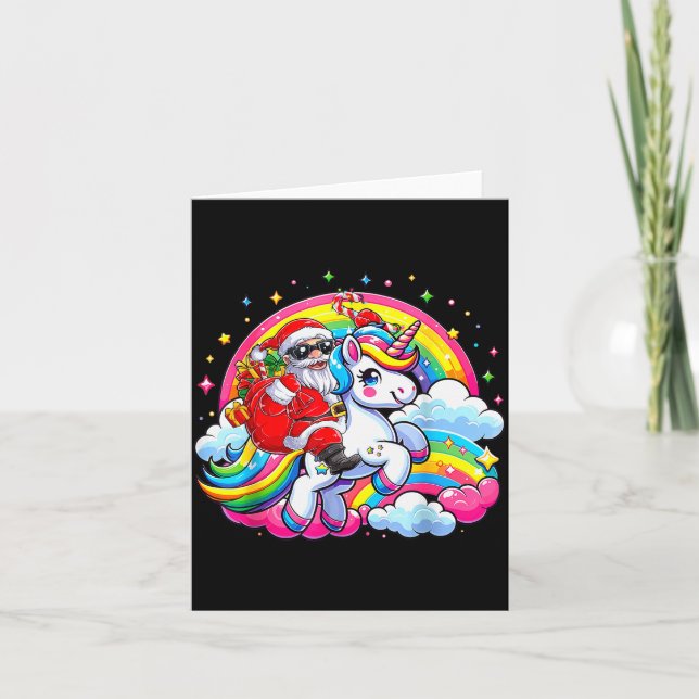 Christmas Santa Riding Unicorn Cute Xmas Girls Wom Kort (Framsida)