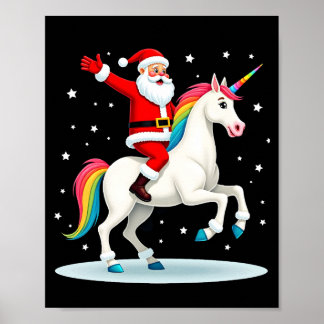 Christmas Santa Riding Unicorn Xmas Girls Women Ra Poster