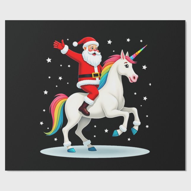Christmas Santa Riding Unicorn Xmas Girls Women Ra Presentpapper (Platt)