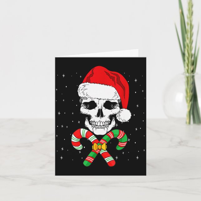 Christmas Santa Skull Xmas Candy Skull Wearing San Kort (Framsida)