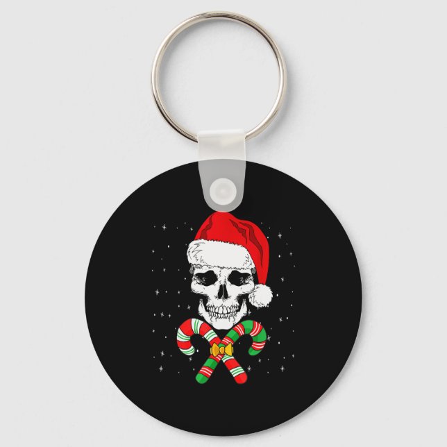Christmas Santa Skull Xmas Candy Skull Wearing San Nyckelring (Framsida)