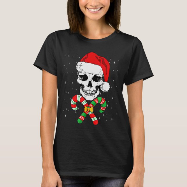 Christmas Santa Skull Xmas Candy Skull Wearing San T Shirt (Framsida)