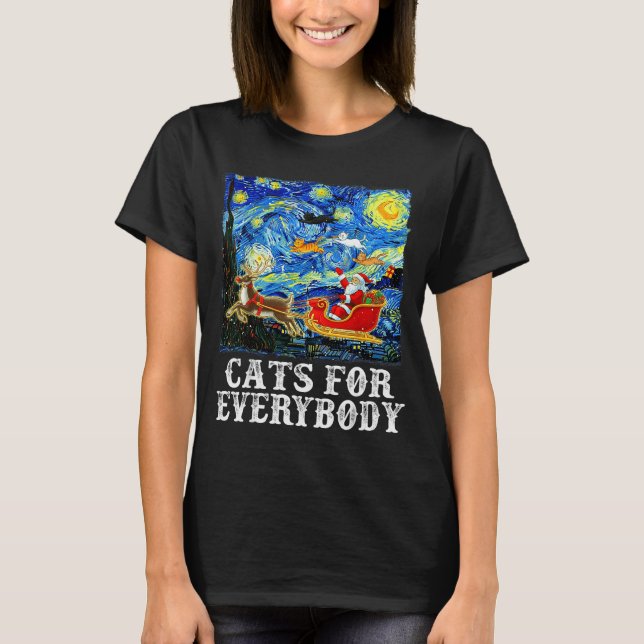 Christmas Santa Sleigh Cats For Everybody Starry N T Shirt (Framsida)