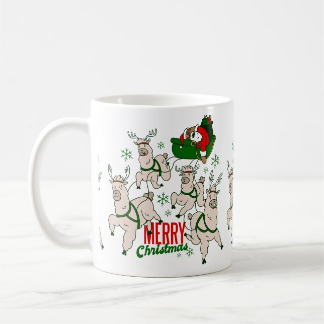 christmas Santa sloth llamas Kaffemugg (Vänster)