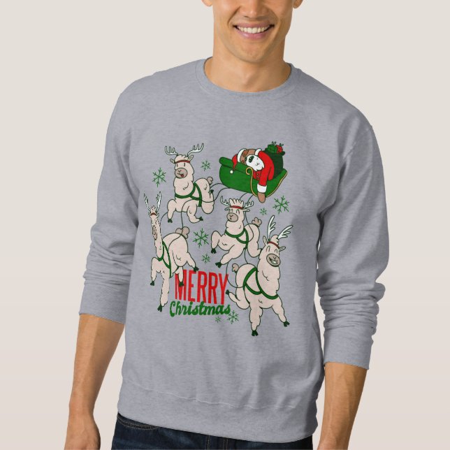 christmas Santa sloth llamas Lång Ärmad Tröja (Framsida)