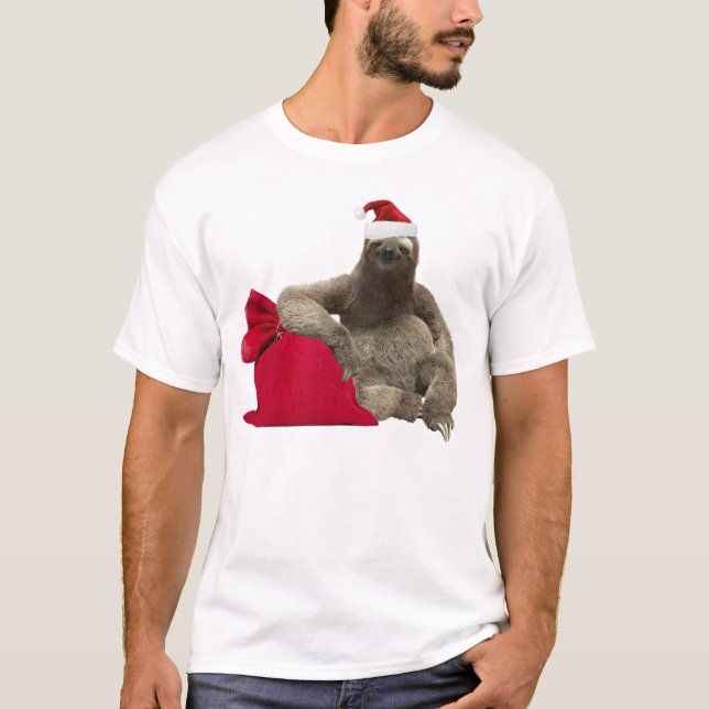 Christmas Santa Sloth T Shirt (Framsida)