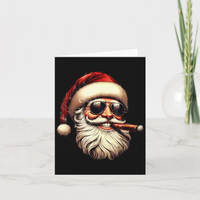 Christmas Santa Smoking Cigar With Sungl Cigar Smo Kort (Framsida)