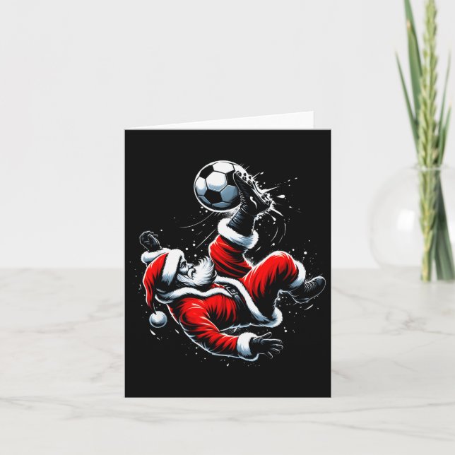 Christmas Santa Soccer Player Bicycle Kick Xmas Ba Kort (Framsida)