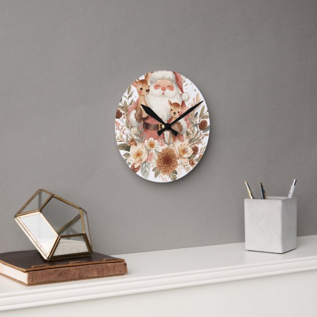 Christmas Santa Wall Clock | Winter Holiday Home  Rund Klocka (Kontor)