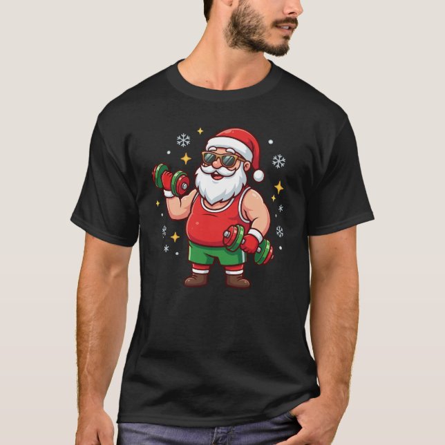 Christmas Santa Weightlifter Funny Workout Santa T Shirt (Framsida)