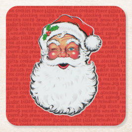 Christmas Santa Winks Classic Holiday Pattern 6 Underlägg Papper Kvadrat