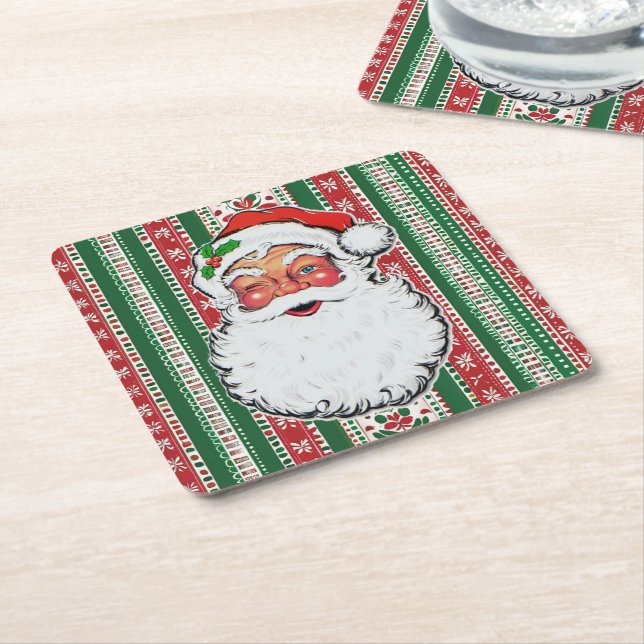 Christmas Santa Winks Classic Holiday Pattern 6 Underlägg Papper Kvadrat (Vinklad)